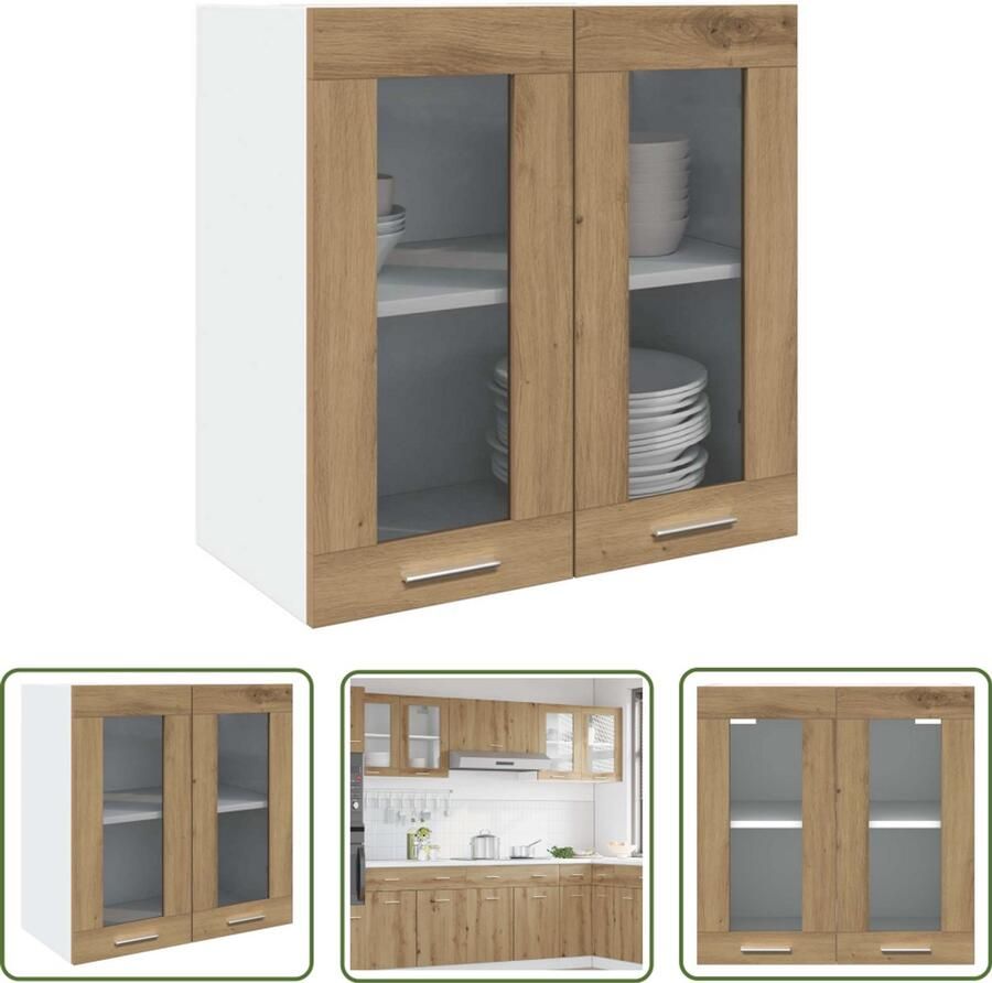 The Living Store Keukenwandkast met glazen deur 60x31x60 cm artisanaal eiken Keuken Kast Wandkast Opslagoplossing Keukeninrichting Houten Kast