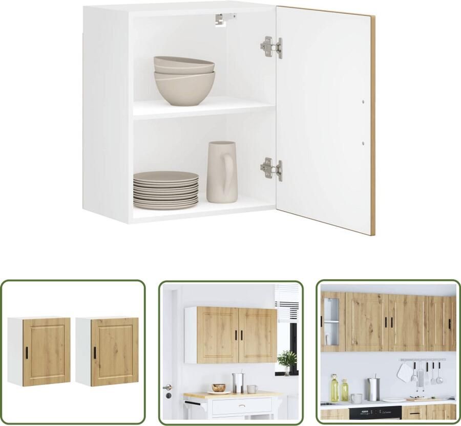 The Living Store Keukenwandkasten 2 st Porto bewerkt hout artisanaal eikenkleur Keuken Kast Wandkast Opslagruimte Houten Kast Keukeninrichting