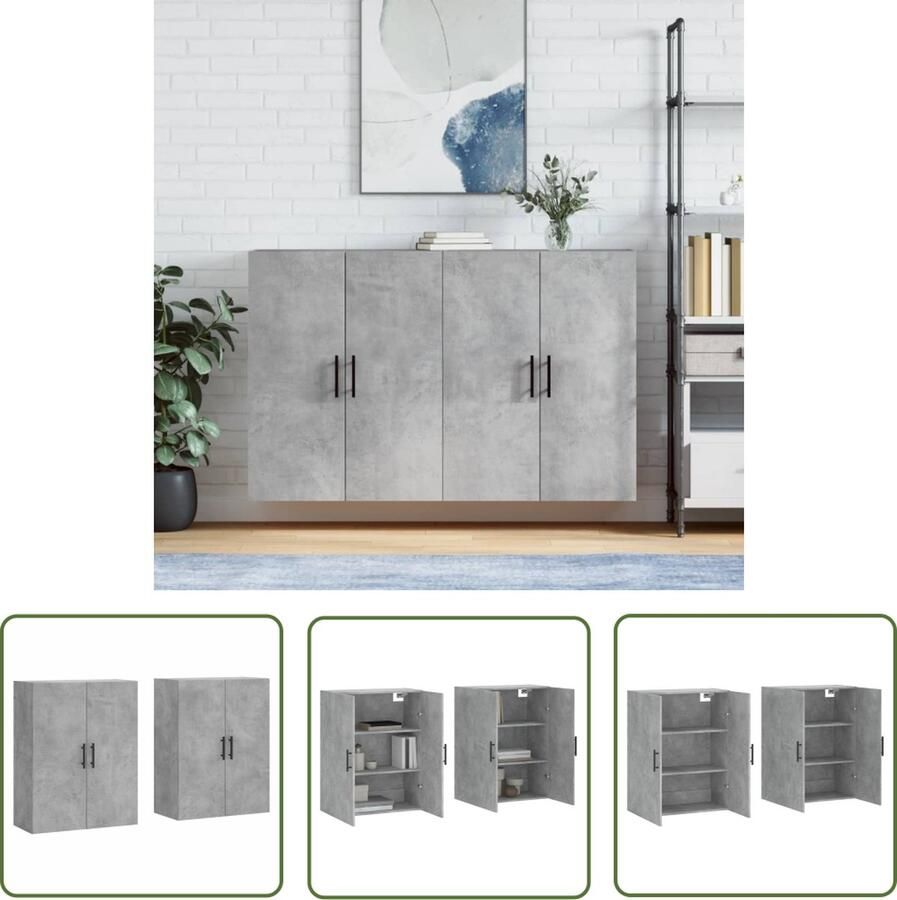 The Living Store Hangkasten 2 st 69 5x34x90 cm betongrijs Hangkast Wandkast Opbergkast Keukenkast Beton Grijs