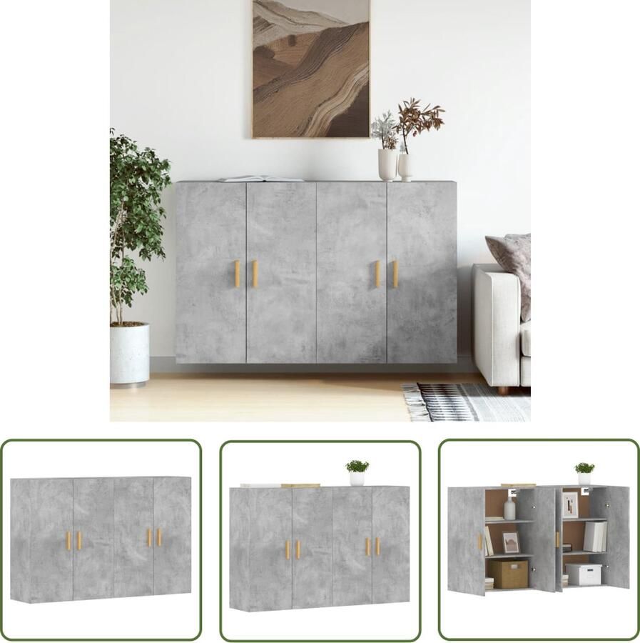 The Living Store Wandmeubel Betongrijs Praktische en decoratieve wandkasten Opbergruimte- 69.5 x 34 x 90 cm Stevig bewerkt hout Montage vereist