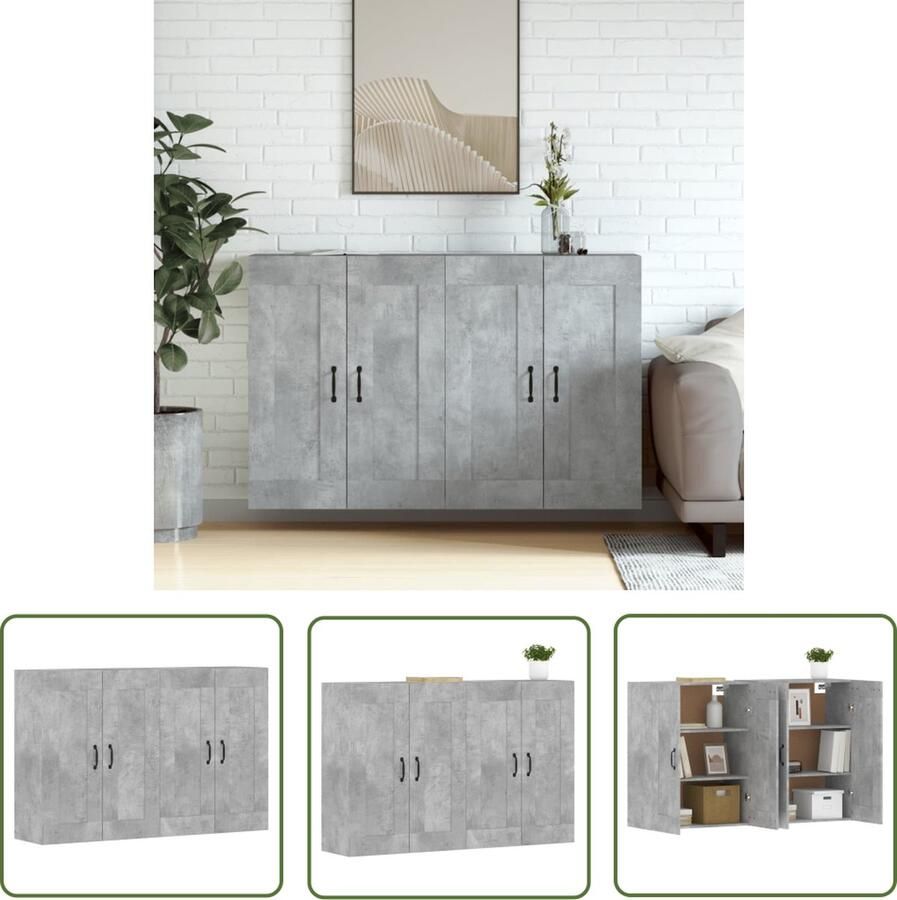 The Living Store Wandkast Betongrijs 69.5 x 34 x 90 cm Praktisch en decoratief meubel solide materiaal Voldoende opbergruimte Wandmontage mogelijk Veelzijdige opslag Montage vereist Set van 2 wandmeubels
