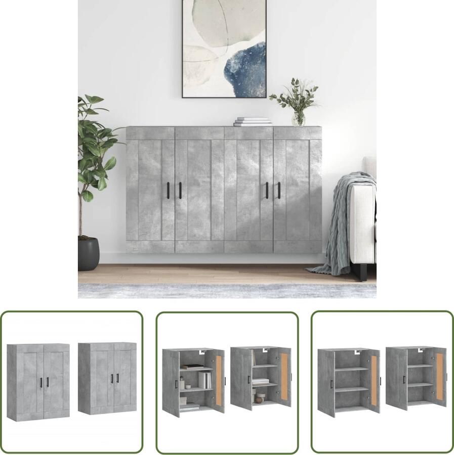 VidaXL Hangkasten 2 st bewerkt hout betongrijs Hangkasten Wandkasten Houten Kasten Grijze Kasten Opbergkasten