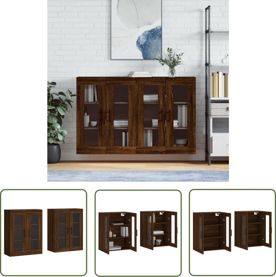 The Living Store Wandkasten Praktische en decoratieve Opbergkasten Afmeting- 69.5 x 34 x 90 cm Ken- Wandmontage Kleur- Bruineiken Materiaal- Bewerkt hout en glas