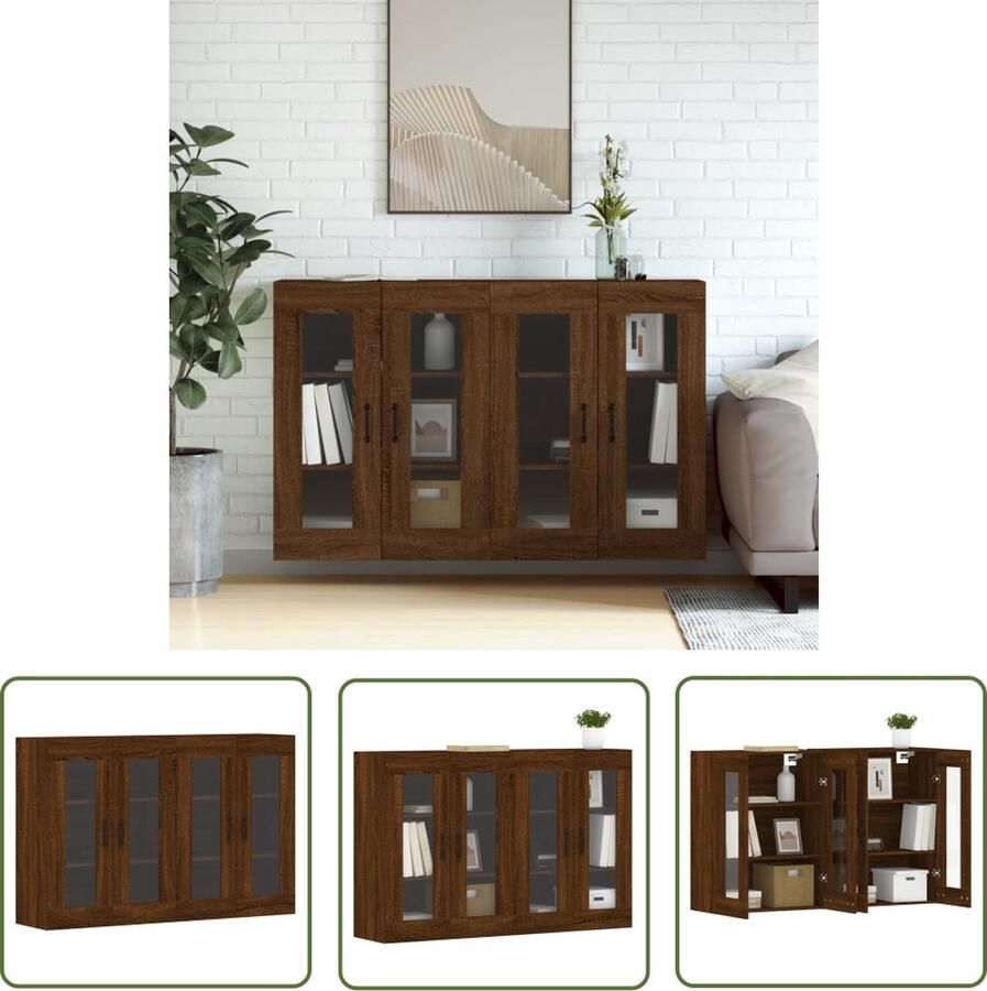 The Living Store Hangkasten 2 st bewerkt hout bruin eikenkleur Wandkast Opbergkast Houten Kast Bruine Eiken Meubilair Badkameropstelling