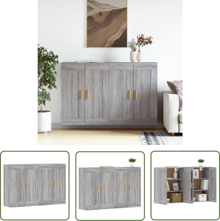 The Living Store Wandmeubel Praktische en Decoratieve Wandkasten afmeting- 69.5 x 34 x 90 cm Ken- Glasdeur Kleur- Grijs Sonoma Eiken Materiaal- Bewerkt hout en glas - Foto 5