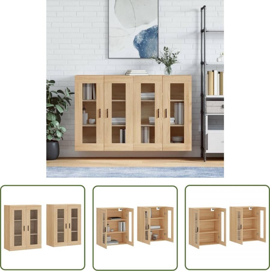 The Living Store Hangkasten 2 st bewerkt hout sonoma eikenkleurig Wandkast Hangkast Opbergkast Sonomaplank Houten Kast - Foto 2