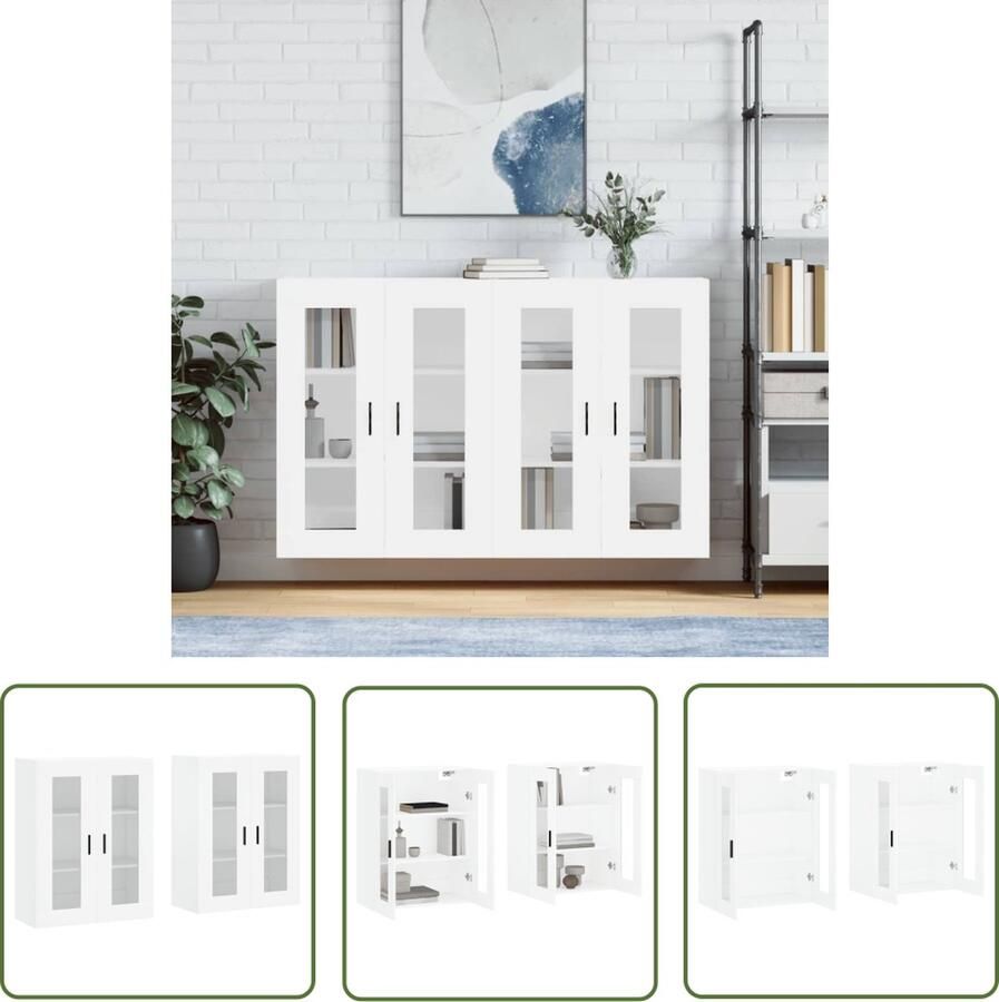 The Living Store Hangkasten 2 st bewerkt hout wit Wandkast Houten Kast Opbergkast Hangkast Wit Meubel