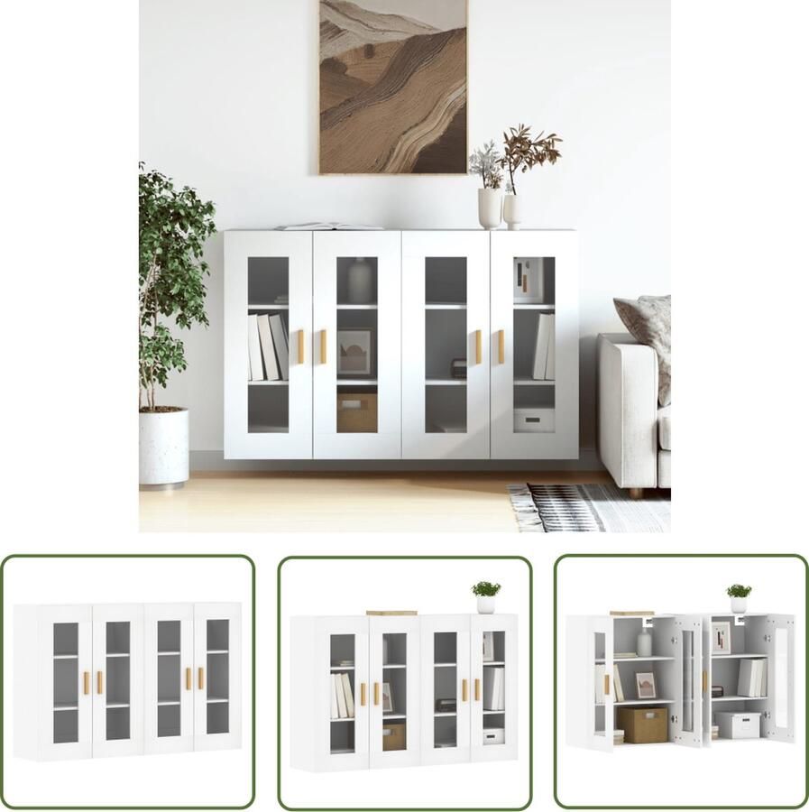 The Living Store Hangkasten 2 st bewerkt hout wit Wandkast Houten Kast Witte Kast Opbergkast Badkamerkast