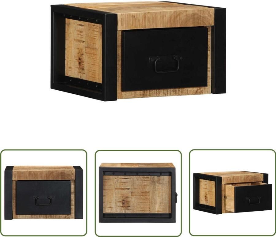 The Living Store Nachtkastje 40x35x25 cm massief ruw mangohout Nachtkastje Wandkastje Mango Wood Houten Kast Opbergruimte