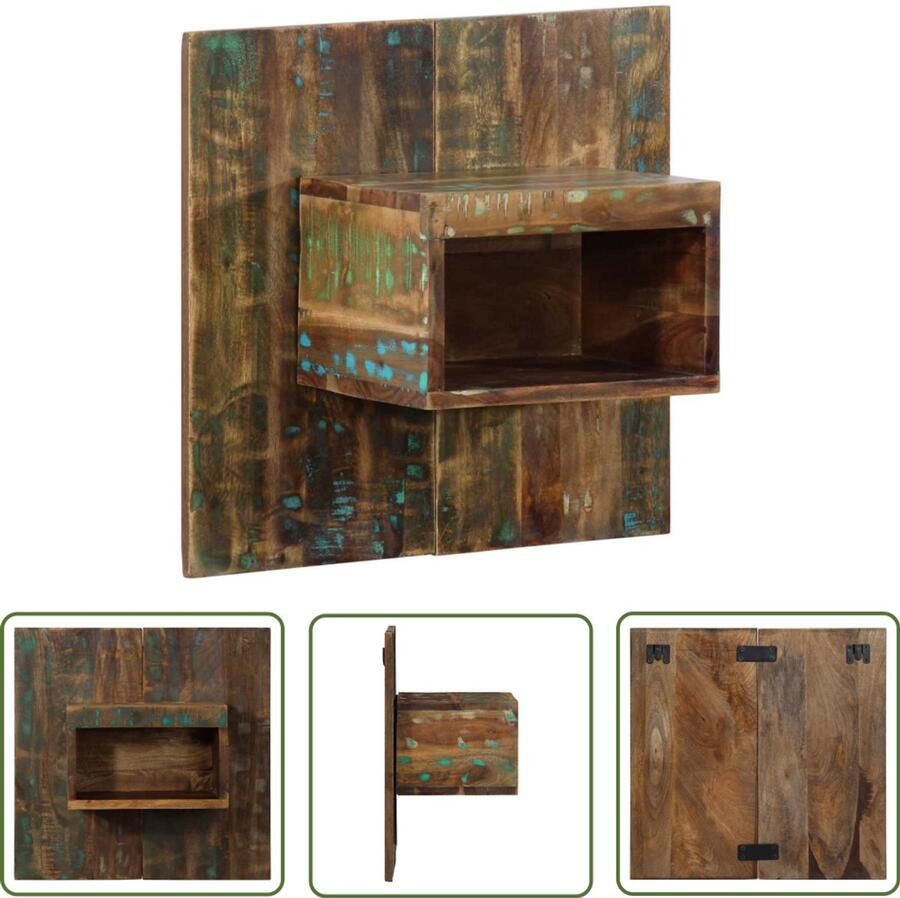 The Living Store Nachtkastje 50x27x50 cm massief gerecycled hout meerkleurig Nachtkastje Wandkastje Opbergruimte Vintage Kast Houten Kast