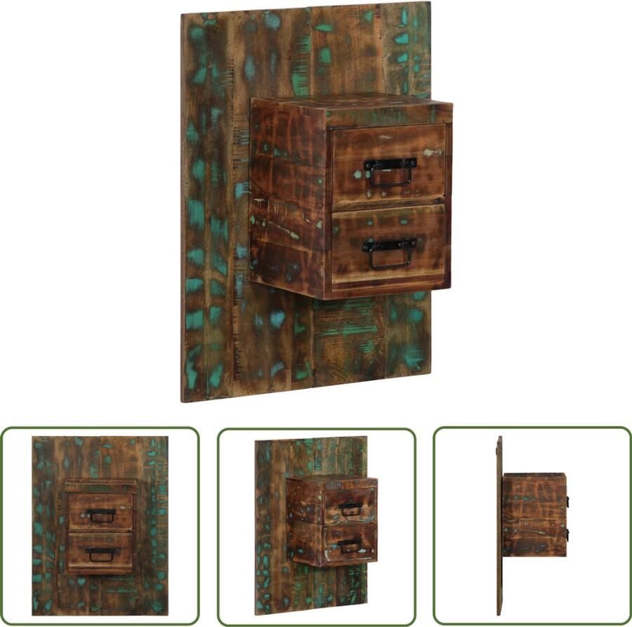 The Living Store Nachtkastje 60x32x80 cm massief gerecycled hout meerkleurig Nachtkastje Wandkastje Opbergruimte Recycled Wood Houten Kast