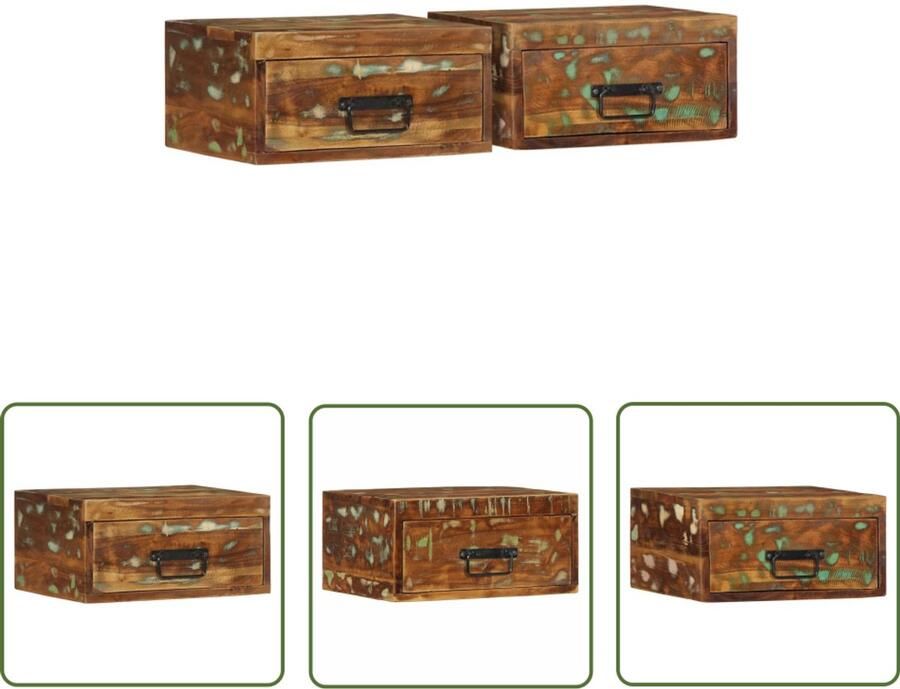 The Living Store Nachtkastjes 2 st wandgemonteerd massief gerecycled hout Nachtaandacht Wandlamp Houten Meubels Vintage Meubilair Industriële Woonstijl