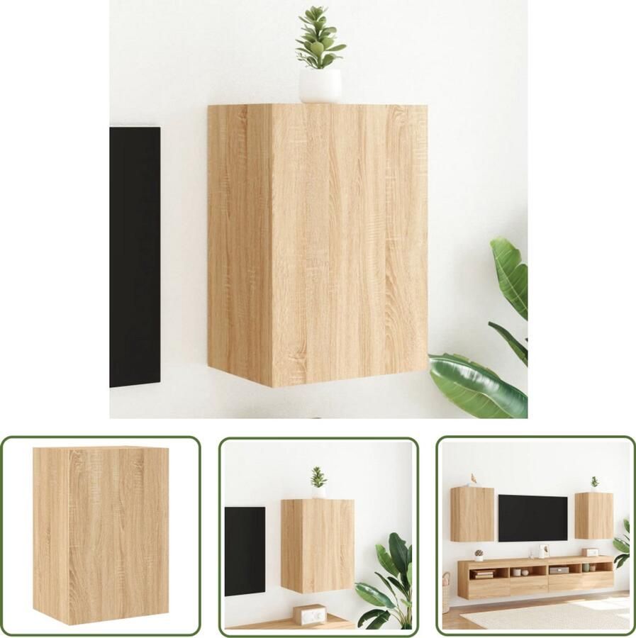 The Living Store Tv-wandmeubel 40 5x30x60 cm bewerkt hout sonoma eikenkleurig Tv-wandmeubel Tv-wandmeubels Zwevend Tv-meubel Tv-wandmeubel - Foto 2