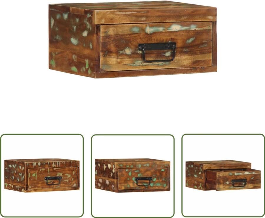 The Living Store Nachtkastje wandgemonteerd massief gerecycled hout Nachthastje Wandmontage Vintage Kast Houten Nachtlamptafel Opbergvakken