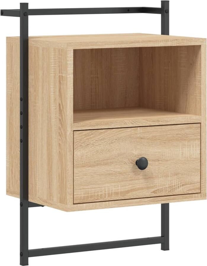 The Living Store Nachtkastje wandgemonteerd 40x30x61 cm bewerkt hout sonoma Nachtkastje Wandmontage Nachtkastje Badkamer Houten Kast Salon Meubilair