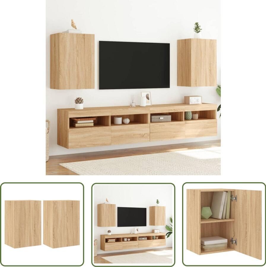 The Living Store Tv-wandmeubels 2 st 40 5x30x60 cm hout sonoma eikenkleurig Tv-wandmeubel Tv-wandmeubels Zwevend Tv-meubel Tv-wandmeubel