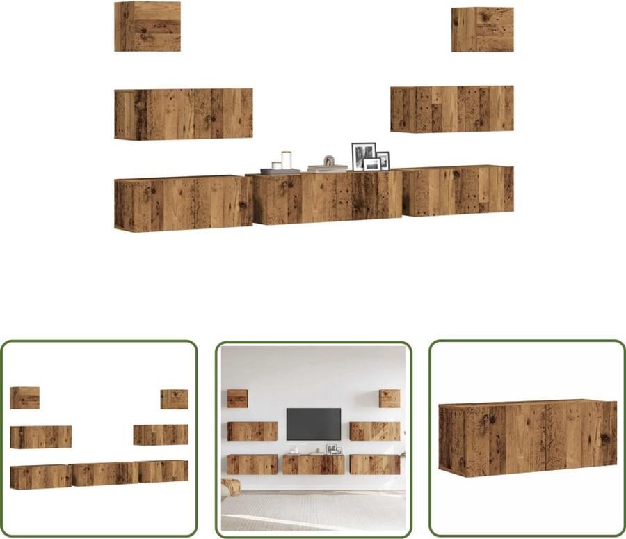 VidaXL Wandmontage Tv Meubel 7-delig Tv-meubelset wandmontage bewerkt hout oud houtkleurig Houten Tv Kast Tv Unit Salontafel
