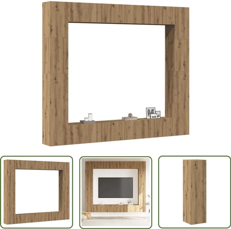 VidaXL Wandmontage Tv-meubel 8-delig Tv-meubelset wandmontage bewerkt hout artisanaal eiken Houten Tv-kast Salontafel Livingroom Furniture