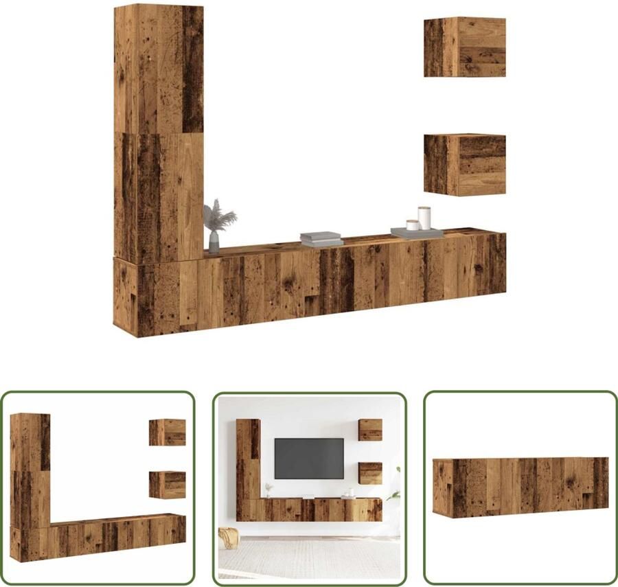 VidaXL 5-delig Tv-meubelset wandmontage bewerkt hout oud houtkleurig Tv Meubel Set Wandmontage Houten Tv Kast Vintage Tv Stand Mediabox