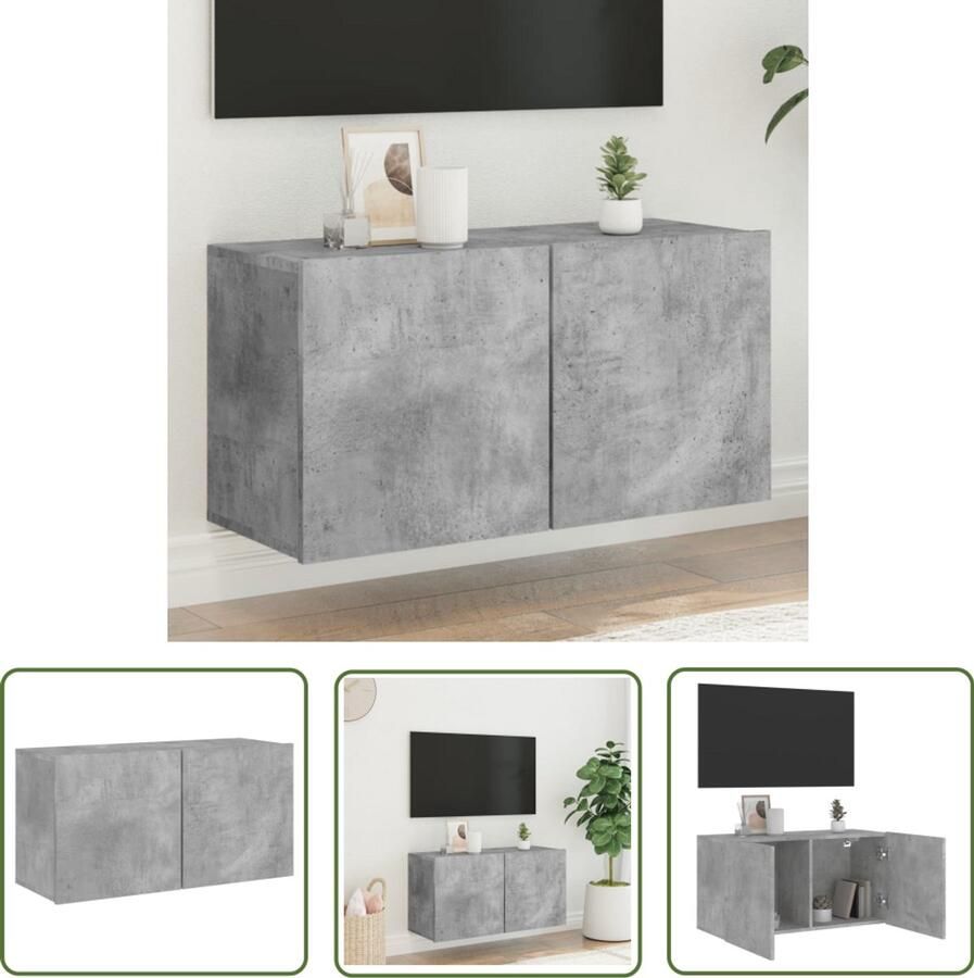 The Living Store Tv-meubel wandgemonteerd 80x30x41 cm betongrijs TV-meubel Wandmontage Beton Grijs Houten Kast Opbergruimte