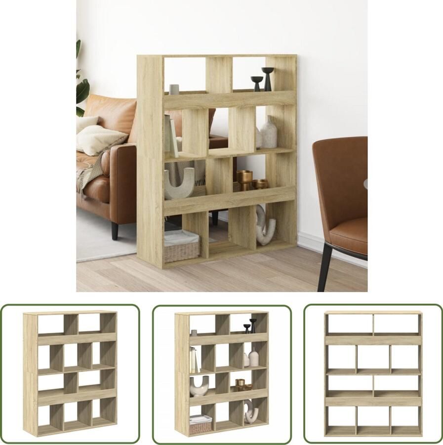 The Living Store kamerscherm 100x33x125 5 cm bewerkt hout sonoma eikenkleurig Kamerscherm Wandpaneel Opbergsysteem Houten Kast Sonoma Eiken