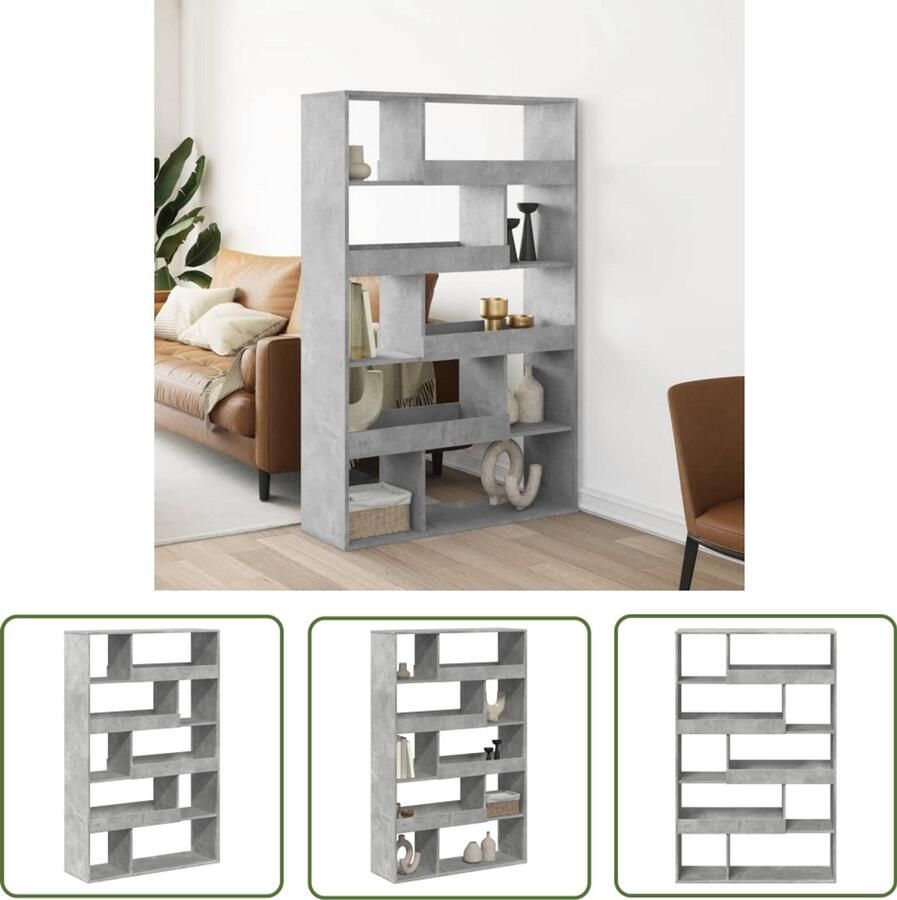 The Living Store kamerscherm 100x33x156 5 cm bewerkt hout betongrijs Kamerscherm Wandpaneel Houten Kast Opbergsysteem Boekenplank