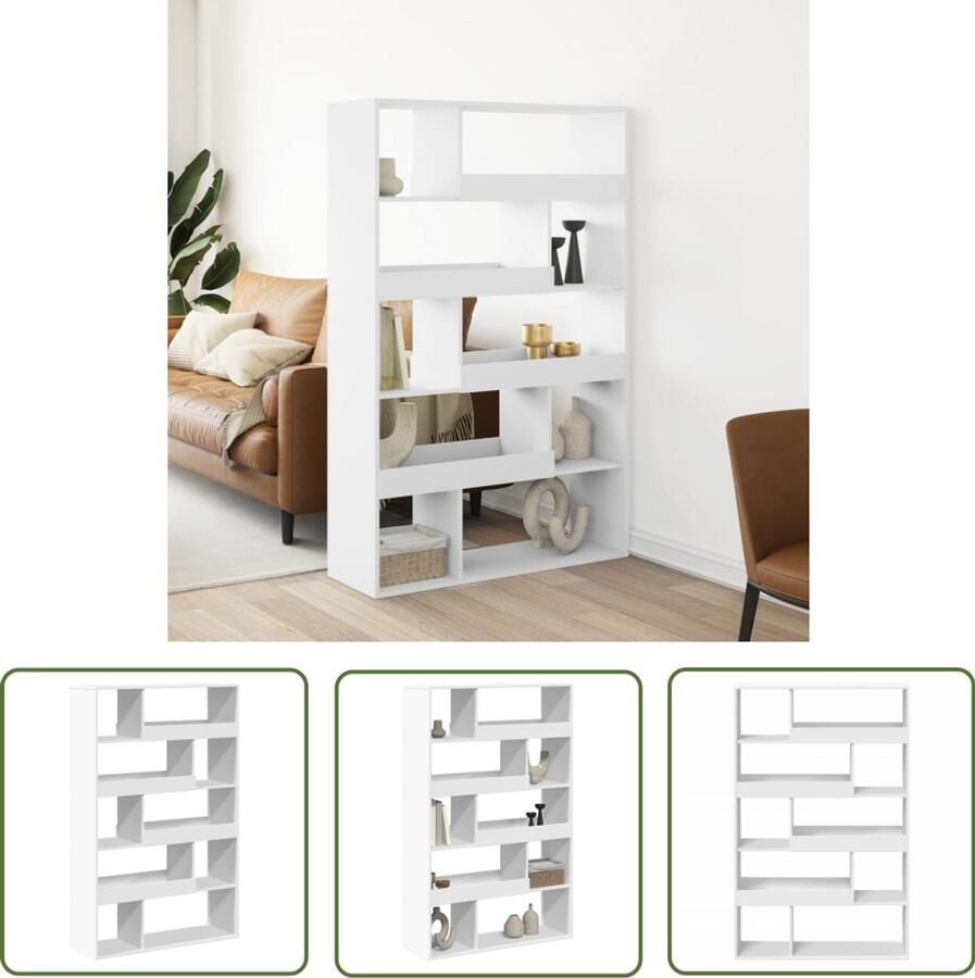 The Living Store Kamerscherm 100x33x156 5 cm bewerkt hout wit Kamerscherm Wandpaneel Boekenplank Opbergruimte Houten Kast