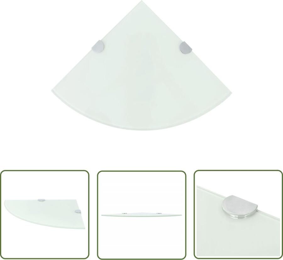 The Living Store Hoekschap met chromen dragers 25x25 cm glas wit Zwevend Hoekschap Wandrek Glas Vitrinekast Opbergoplossing Keukenkastje