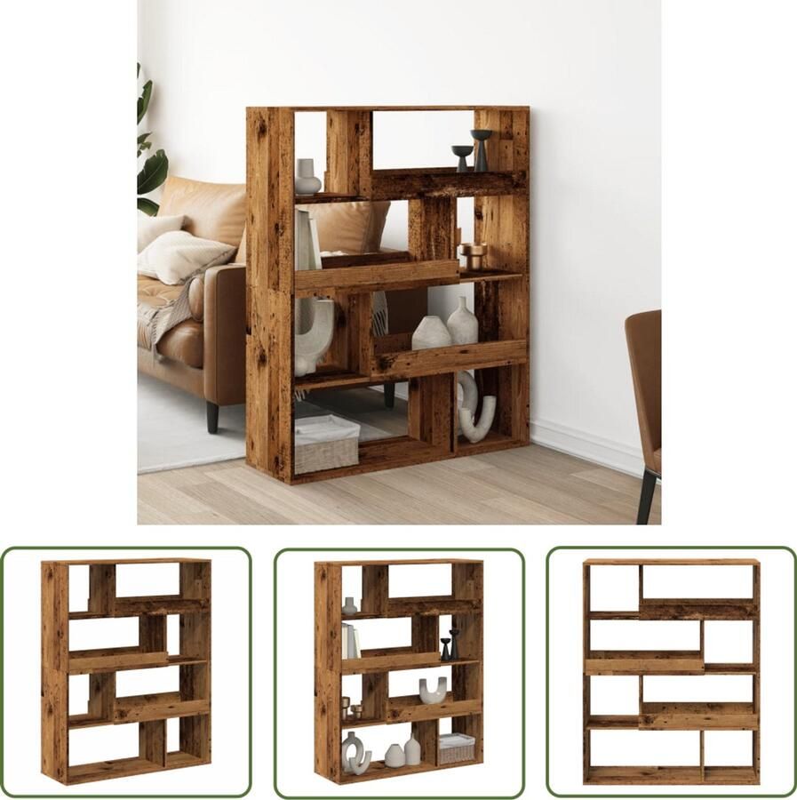 The Living Store Kamerscherm 100x33x125 5 cm bewerkt hout oud houtkleurig Kamerscherm Wandplank Boekenrek Opbergsysteem Houten Kast