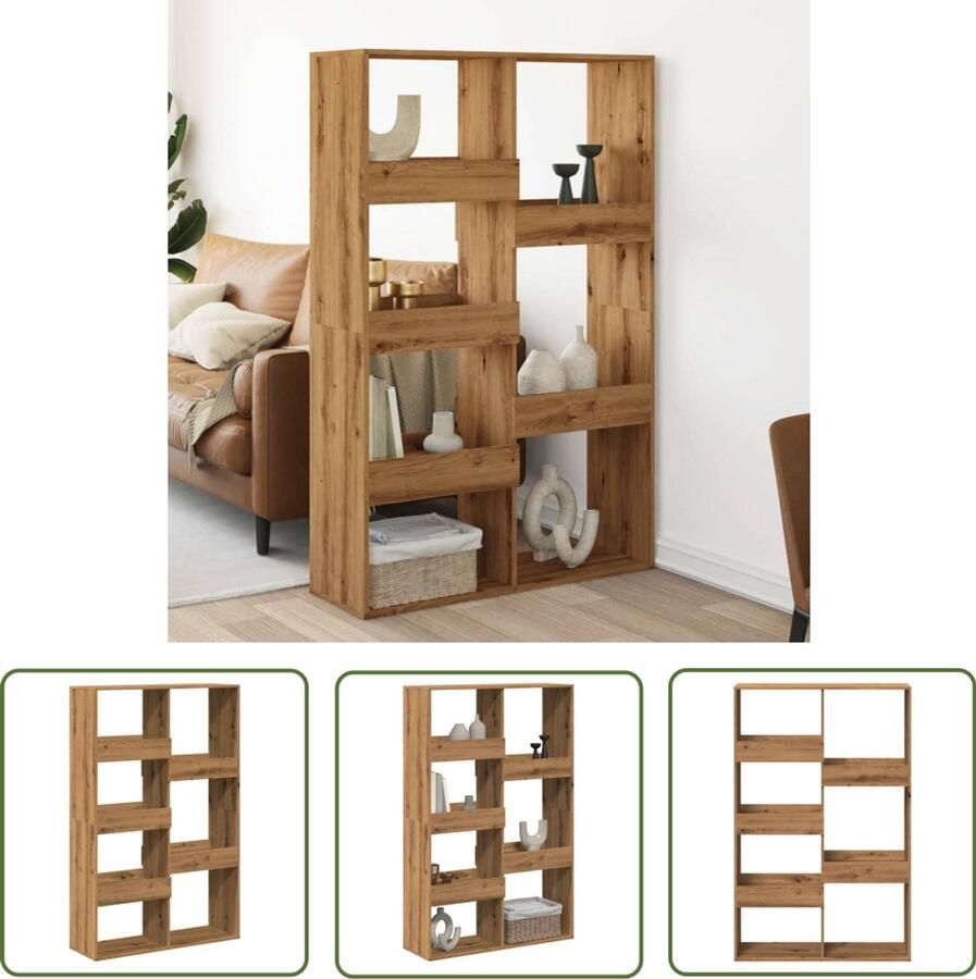 The Living Store Kamerscherm 100x33x155 5 cm bewerkt hout artisanaal eikenkleur Kamerscherm Wandplank Kast Houten Meubel Opslagoplossing