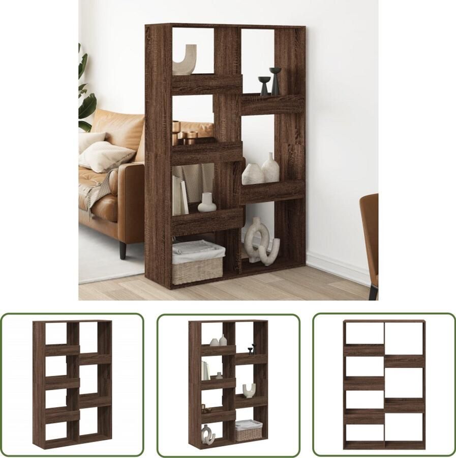 The Living Store Kamerscherm 100x33x155 5 cm bewerkt hout bruin eikenkleurig Kamerscherm Wandplank Kast Houten Meubel Opbergruimte