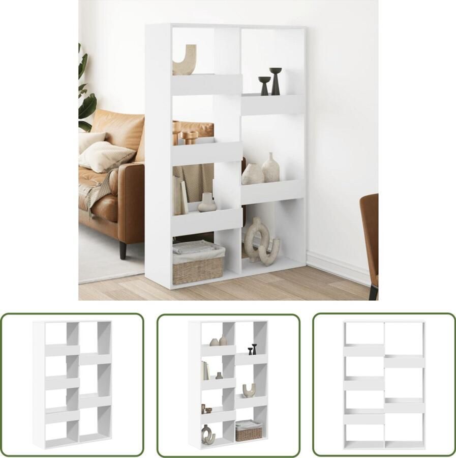 The Living Store Kamerscherm 100x33x155 5 cm bewerkt hout wit Kamerscherm Wandplank Opbergruimte Houten Kast Bibliotheek