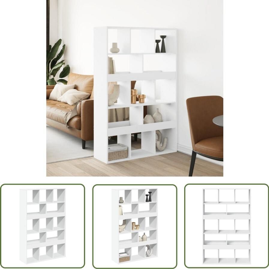 The Living Store Kamerscherm 100x33x156 5 cm bewerkt hout wit Kamerscherm Wandplank Boekenrek Opbergsysteem Houten Kast