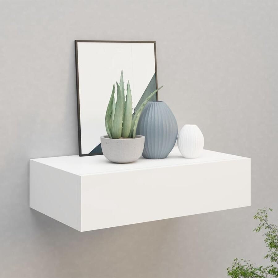 VidaXL Wandschap met lade 40x23 5x10 cm MDF wit Wanddecoratie Wandplank Opslagoplossing Woonaccessoires Minimalistisch Design