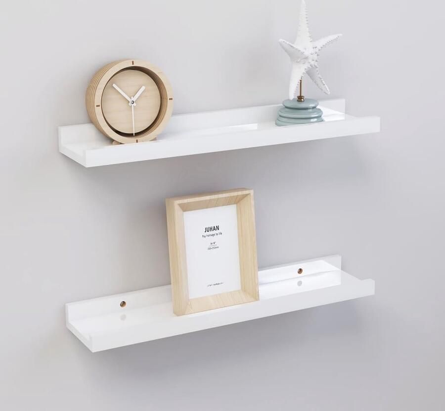 The Living Store Wandschappen 2 st 40x9x3 cm hoogglans wit Wandplank Hoogglans Wit Mdf Wanddecoratie Kleine Wandplanken Badkamer Accessoires