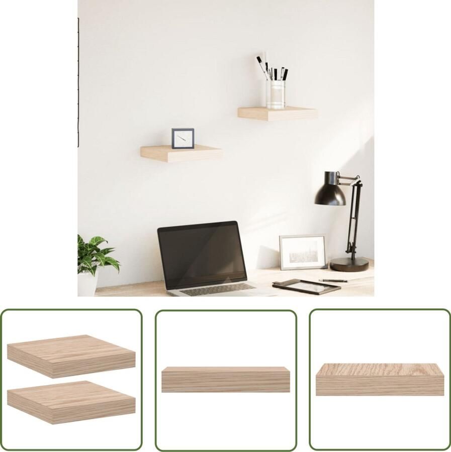 VidaXL Wandschapppen 2 st 23x23 5x4 cm bewerkt hout Zwevende Plank Wandplank Houten Plank Bergruimte Decoratie