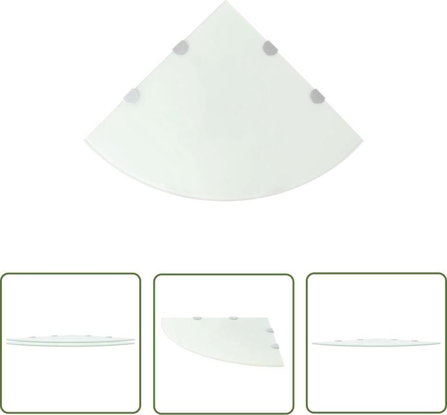 VidaXL Wandplanken Hoekschalen Hoekschappen 2 st met chromen dragers 45x45 cm glas wit Glazen Planken Witte Kastjes Interieuraccessoires