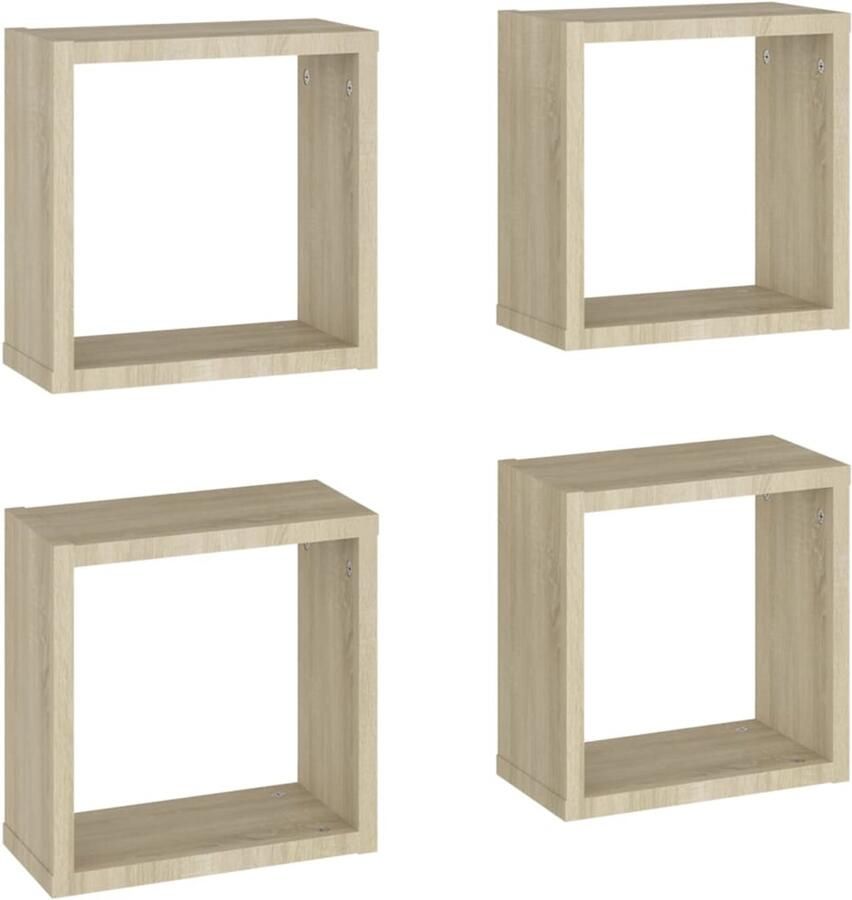 The Living Store Wandschappen kubus 4 st 30x15x30 cm sonoma eikenkleurig Kubus Wanden Wandplank Houten Plank Salondecoratie Kamerdecoratie