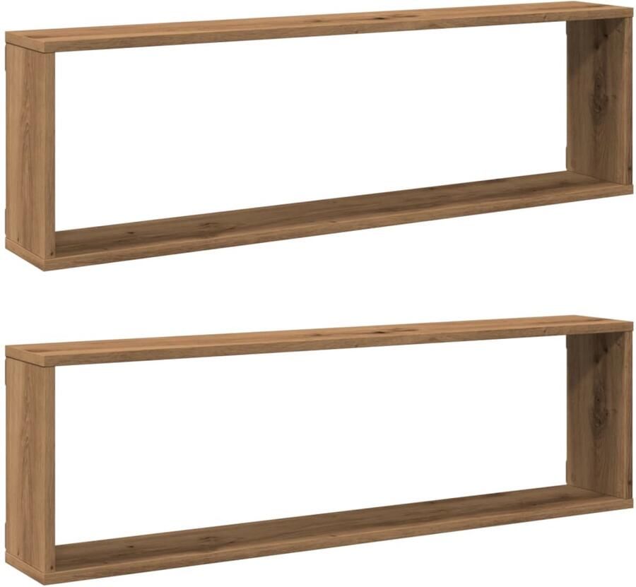 VidaXL Wandplanken Kastjes Wandschappen kubus 2st 100x15x30cm bewerkt hout artisanaaleiken Houten Kast Bergruimte Opslagoplossing