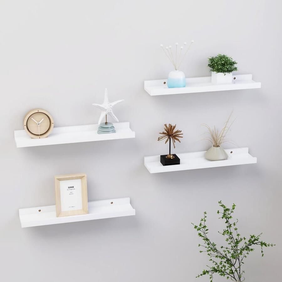 VidaXL Wandplanken Mdf Witte Wandenplank Wandschappen 4 st 40x9x3 cm wit Modern Wanddecoratie Minimalistisch Wonen Opslagoplossing