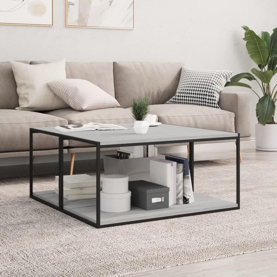 The Living Store Wandschappen 4 st 80x40x1 5 cm bewerkt hout grijs sonoma eiken Zwevende Wandplanken Wanddecoratie Opbergruimte Houtsoort Grijze Meubels