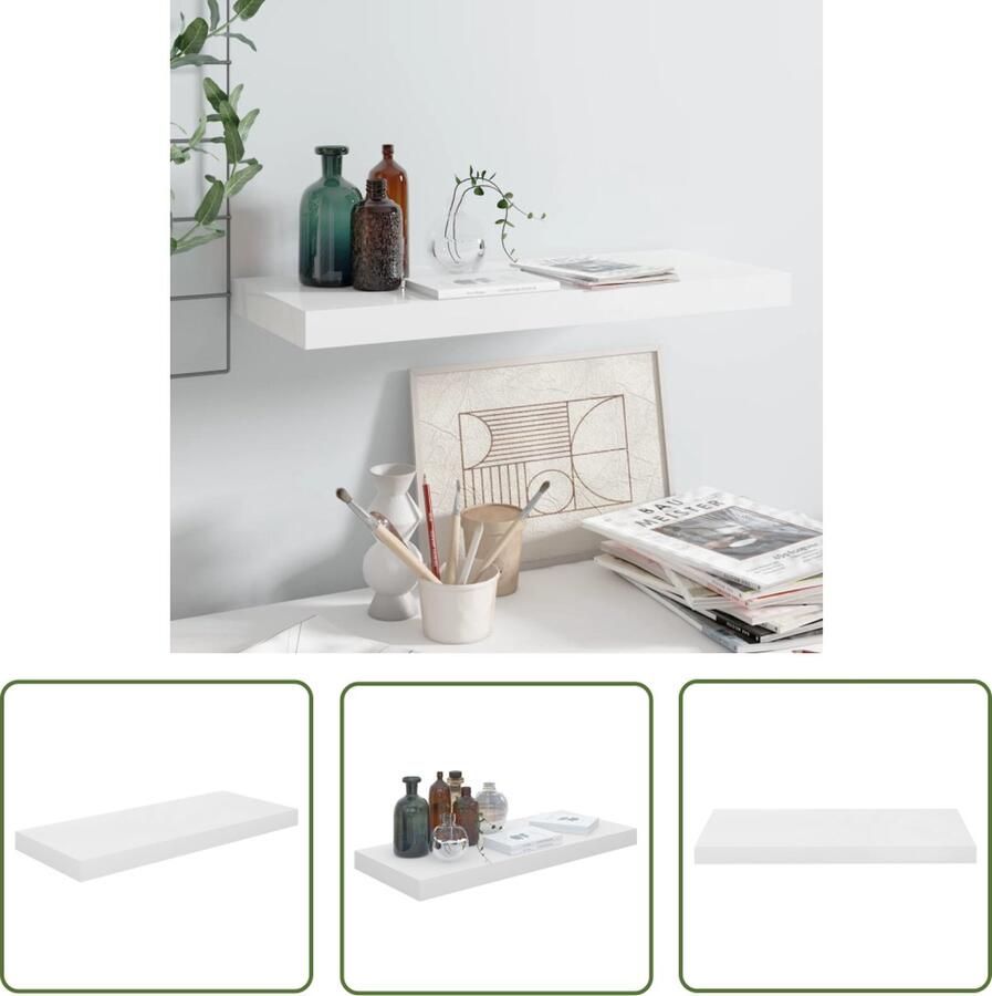 The Living Store Wandschap zwevend 60x23 5x3 8 cm MDF hoogglans wit Wandplanken Zwevende Plank Honingraat Mdf Witte Wanddecoratie Opbergkast