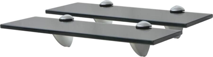 The Living Store Schappen zwevend 2 st 30x20 cm 8 mm glas Zwevende Plank Wandplank Glaswandpaneel Zwarte Wanddecoratie Opbergplank