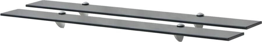 The Living Store Schappen zwevend 2 st 90x10 cm 8 mm glas Zwevende Plank Wandplank Glazen Schap Zwarte Wanddecoratie Opbergruimte - Foto 2