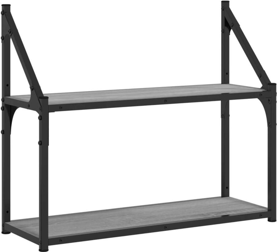 VidaXL Wandschap Wandschappen Wandplank Wandrek 2-laags 60x21x51 cm bewerkt hout grijs sonoma