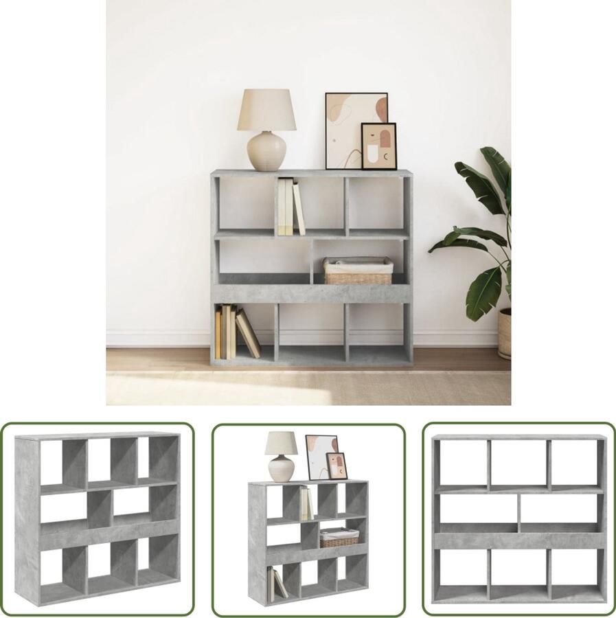 The Living Store Boekenkast kamerscherm 100x33x94 5 cm betongrijs Boekenkast Wandrek Kast Opslagoplossing Houten Boekenkast