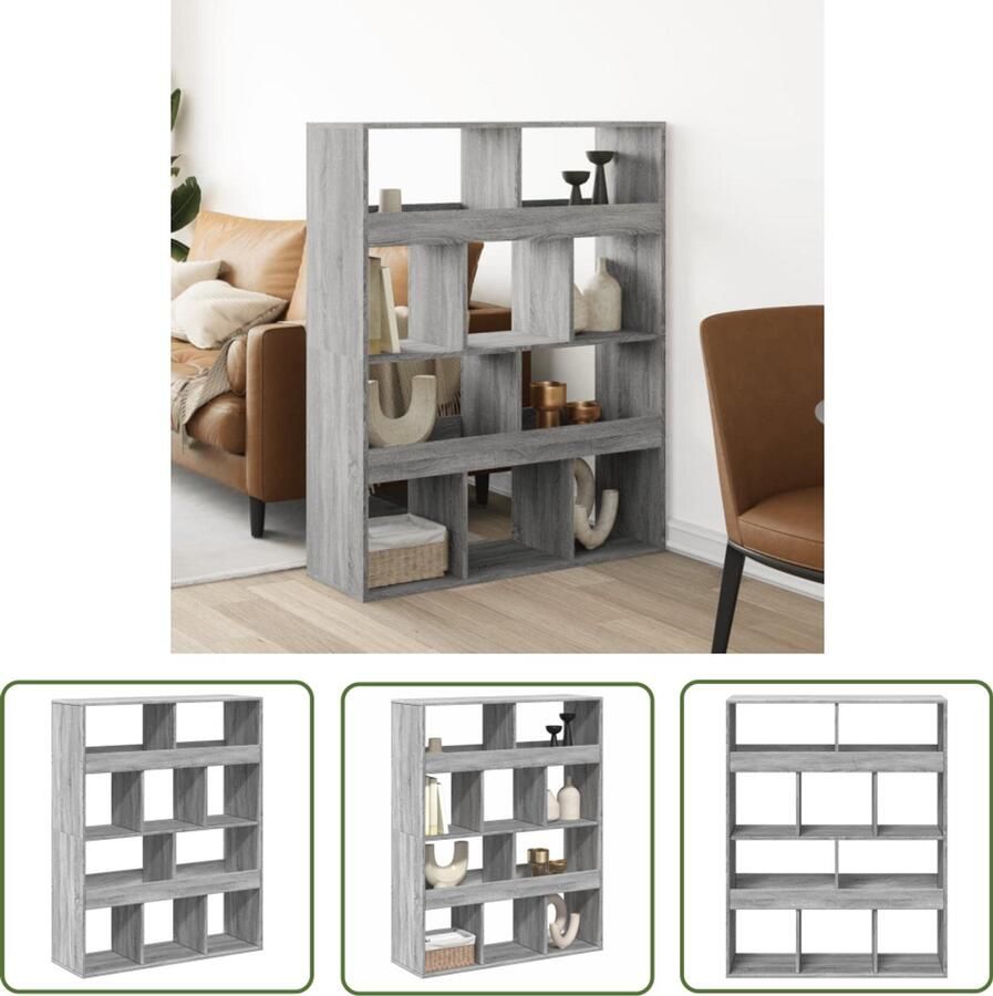 The Living Store kamerscherm 100x33x125 5 cm bewerkt hout grijs sonoma eiken Kamerscherm Wandrek Opbergruimte Houten Kast Grijze Kast