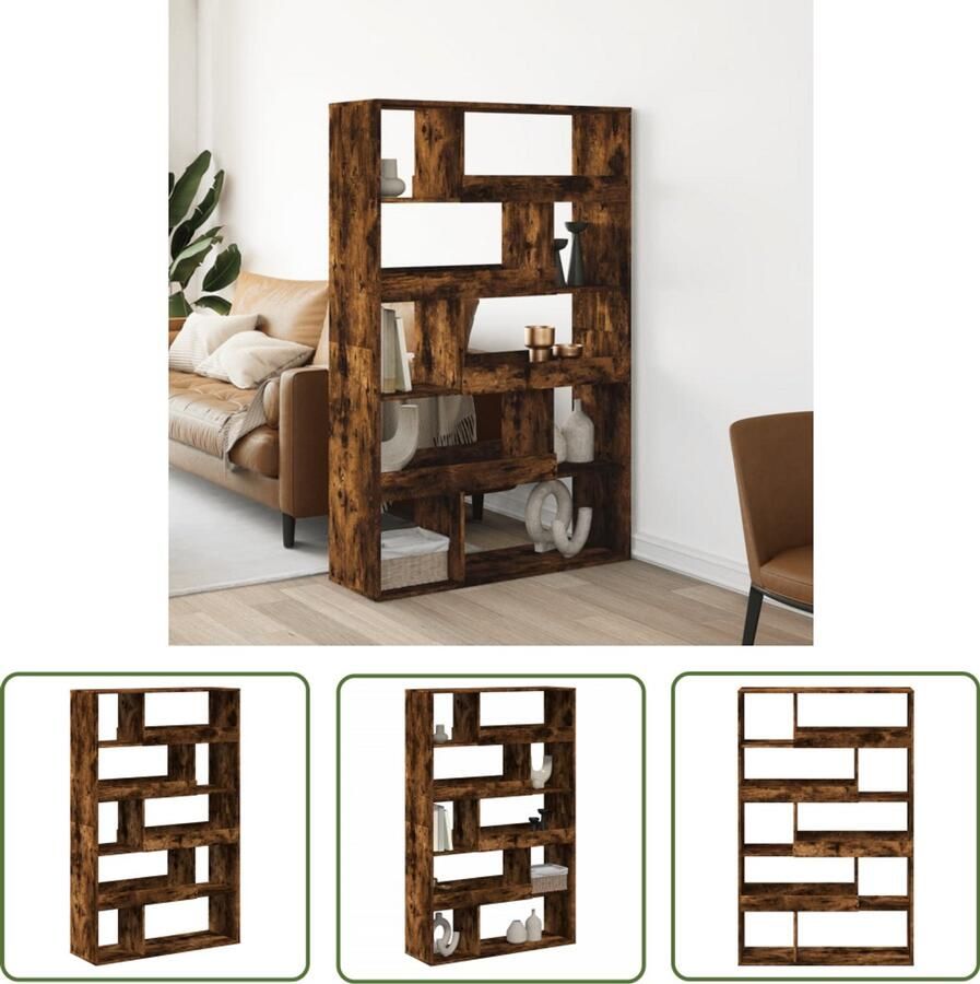 The Living Store kamerscherm 100x33x156 5 cm bewerkt hout gerookt eikenkleurig Kamerscherm Wandrek Boekenplank Opslagoplossing Houten Kast