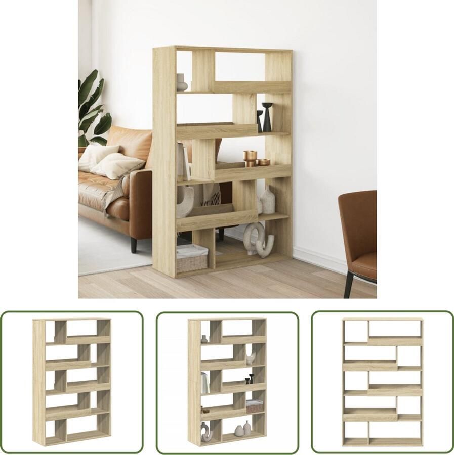 The Living Store kamerscherm 100x33x156 5 cm bewerkt hout sonoma eikenkleurig Kamerscherm Wandrek Boekenplank Opslagoplossing Houten Kast