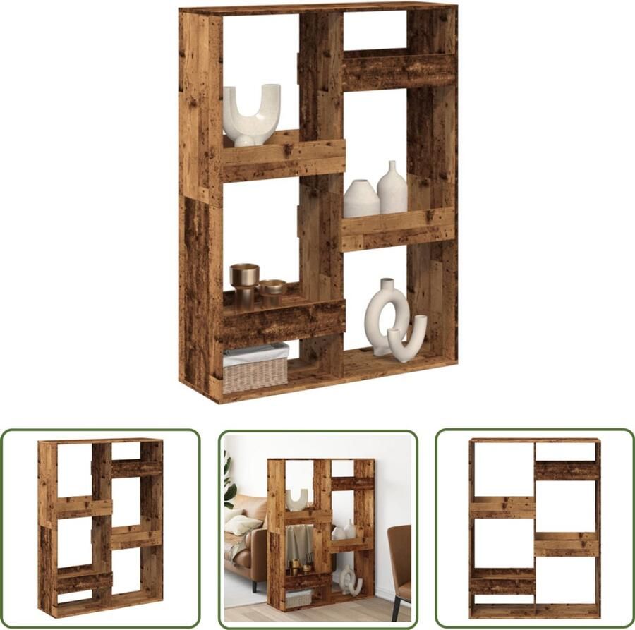 The Living Store Kamerscherm 100x33x135 cm bewerkt hout oud houtkleurig Kamerscherm Wandscheidingsysteem Houten Kast Opbergsysteem Bibliotheek